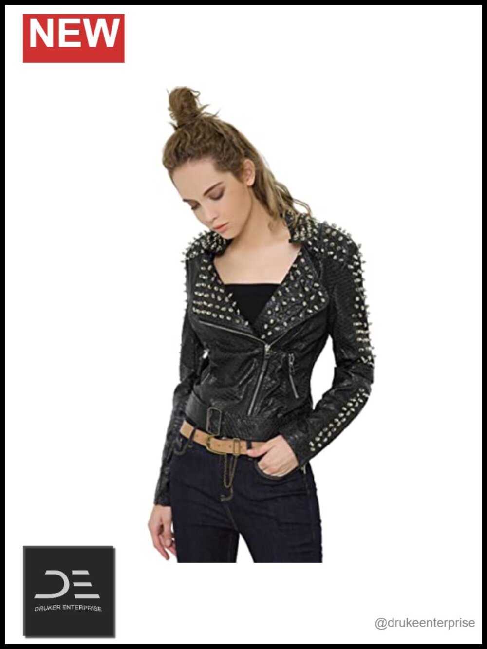 Faux Leather Moto Jacket Studded Rivet Asymmetrical Zip Punk Biker Coat
